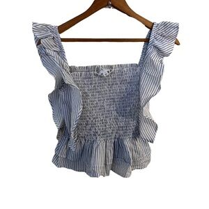 Ruffled Smocked Peplum Top Size S